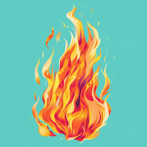 Realistic fire clipart on flat turquoise background