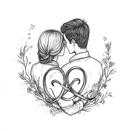 Flat tattoo sketch in clipart style for cute couple