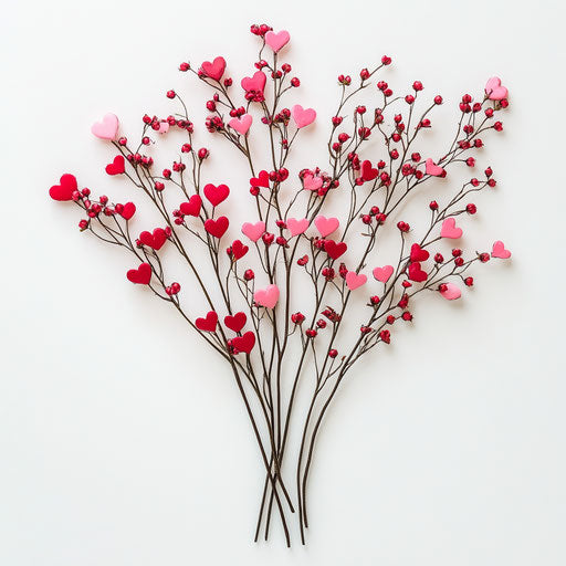 Three pink and red heart-shaped floral stems