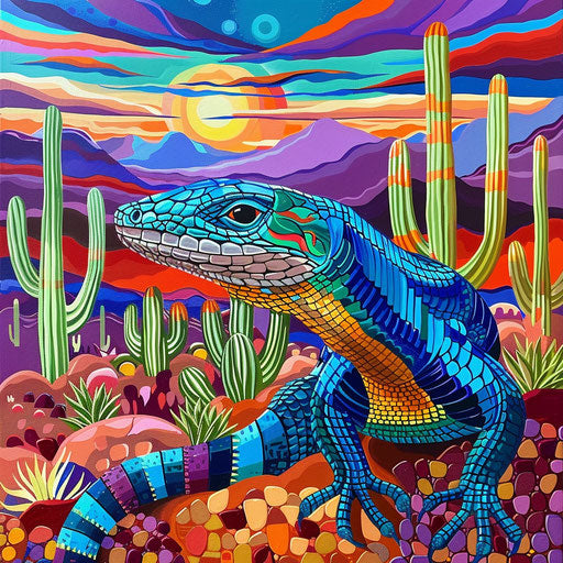 Blue tongue skink in a vibrant desert with intense colors