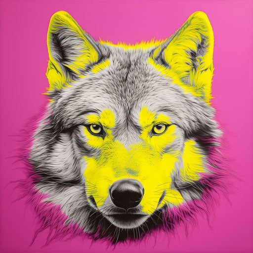 Wolf head drawing for coloring in light yellow and dark green style