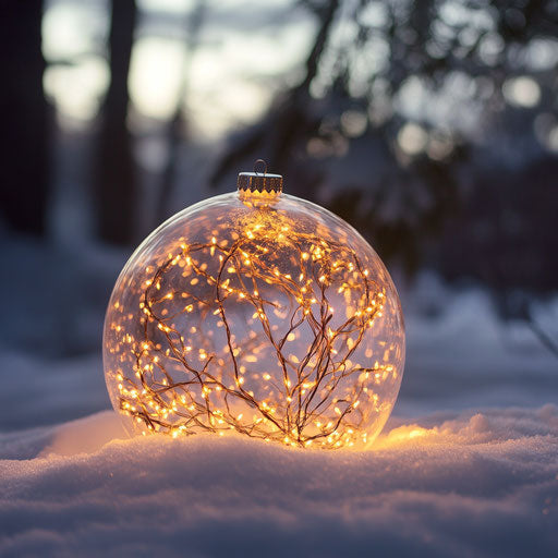 Christmas ball with LED lights in snow