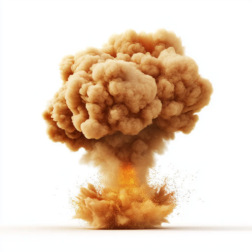 3D explosion in photorealistic style on flat white background, isolated clipart