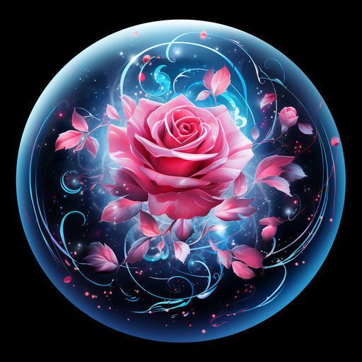 Pink rose with hearts and arrows in a circle