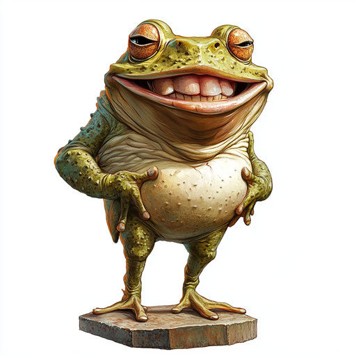 Humorous caricature of a toad with human characteristics