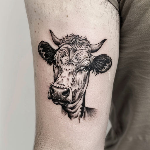 Detailed photorealistic black and grey cow portrait