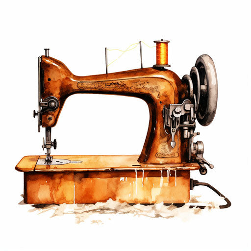 Sewing machine in oil painting style on white background