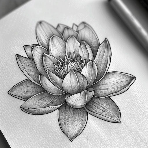 Realistic water lily tattoo drawing