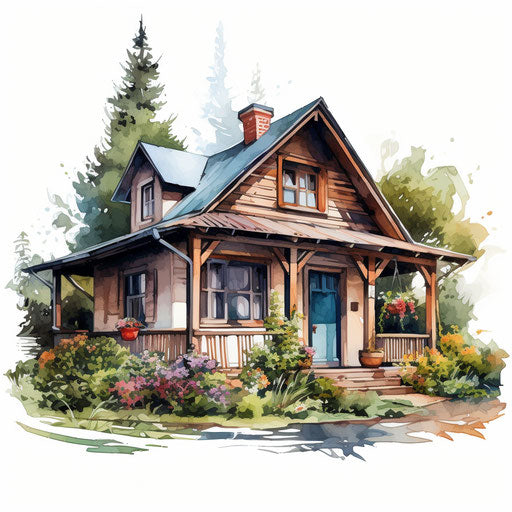 House illustration in the style of oil painting, on white background