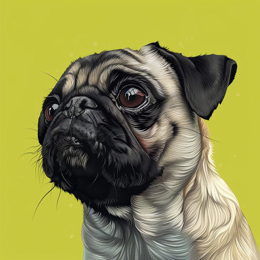 Pug clipart in photo realistic style on flat chartreuse background