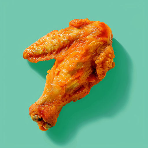 Realistic chicken wing clipart with teal flat background