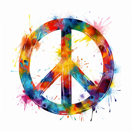 Peace symbol illustration in the style of Impressionistic Art, on a white background