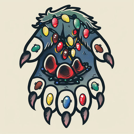 Bear paw adorned with Christmas lights in festive clipart style