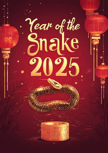 Year of the Snake 2025, golden Chinese symbol on ingot