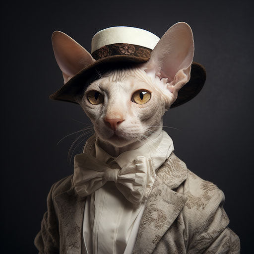 Cornish rex cat dressed as a man