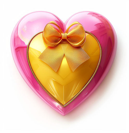 Pink yellow heart with bow on white background