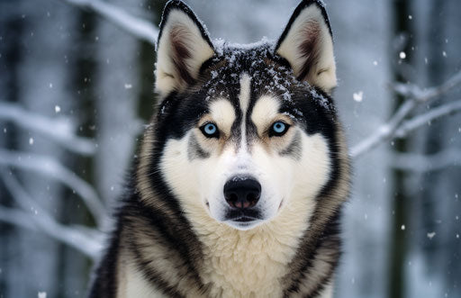 Snowy husky dog with light and dark colors