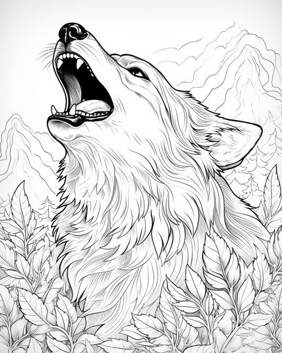 Howling wolf vector drawing, free coloring pages for kids