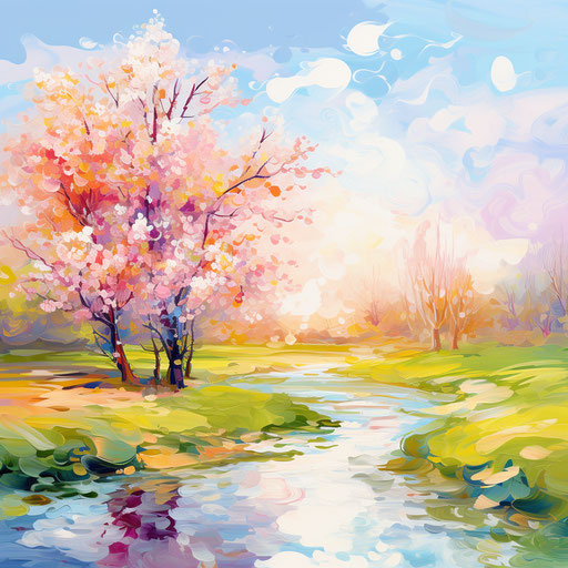 Spring clipart in the style of Impressionistic Art, on a white background