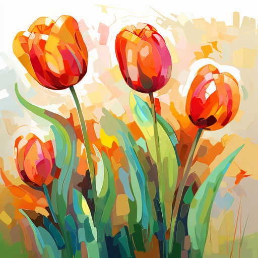 Tulip clipart in the style of Impressionistic Art, on white background