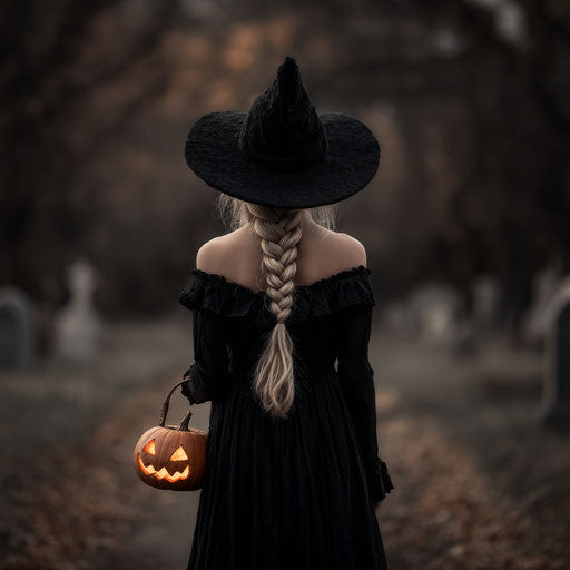 The witch in the graveyard during autumn
