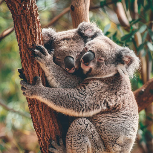 Two koalas sharing a tender moment