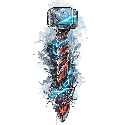 Viking sleeve tattoo sketch Thor's hammer electric aura