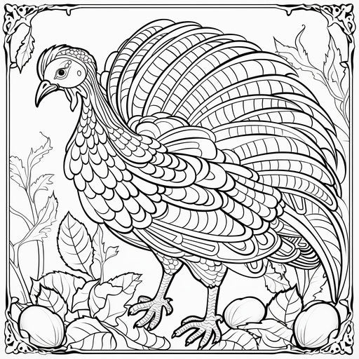 Thanksgiving turkey Coloring Pages, stenciled iconography style