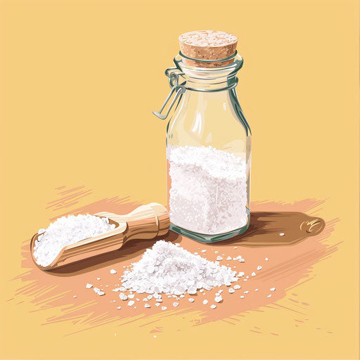 Salt clipart in photo realistic style with a flat random background, vintage filter and delicate lines