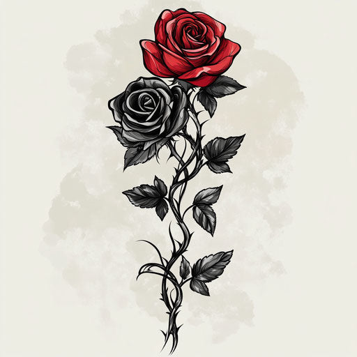Pair of intertwined roses in flat tattoo style