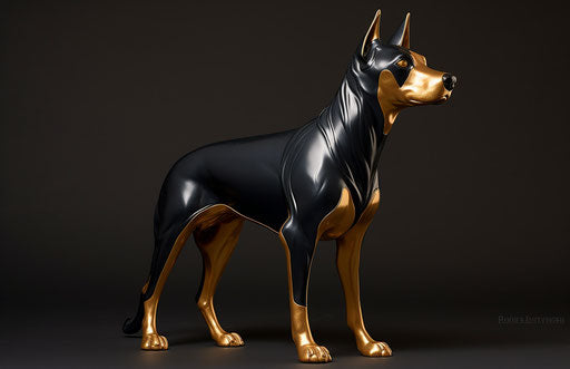 Doberman pinscher dog breed, in light navy and dark gold style