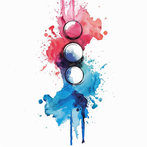 Three dots surrounded by vibrant colors in clipart style