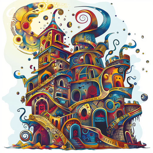 Abstract Tower of Babel in clipart tattoo style