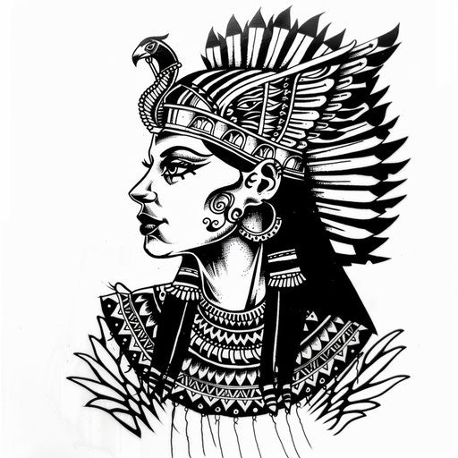 Cleopatra and hieroglyphs tattoo stencil