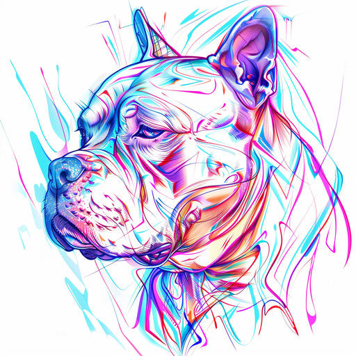 Digital glitch pitbull tattoo design on white canvas