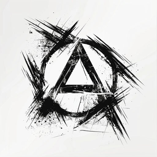 Elegant tattoo sketch with anarchy symbol in minimalist black lines, clipart style