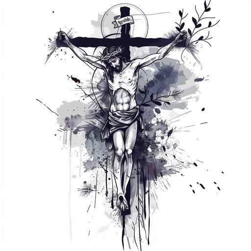 Timeless flat tattoo sketch of the crucifixion