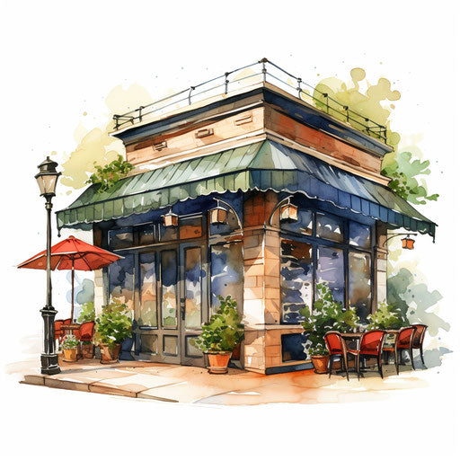 Restaurant clipart in the style of Oil painting