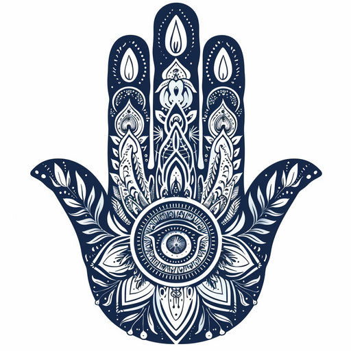 Classic hamsa tattoo in a vintage style with ornamental details