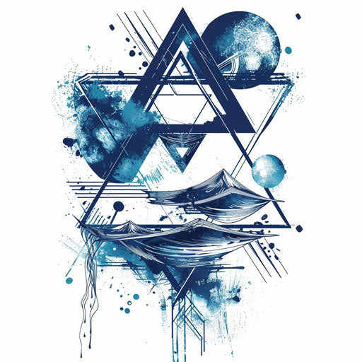 Geometric water patterns in graphic tattoo watercolor style