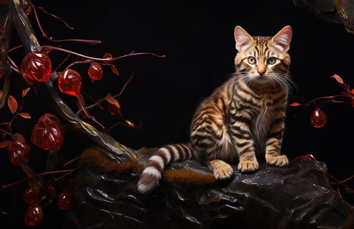 The lobina chambord cat sitting on a rock in the forest