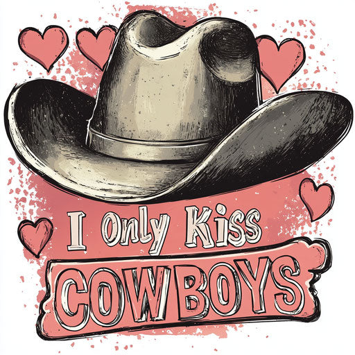 Cowboy hat with hearts and retro text