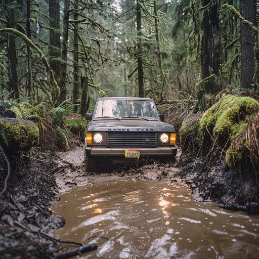 Off-road vehicle in muddy trail -1970