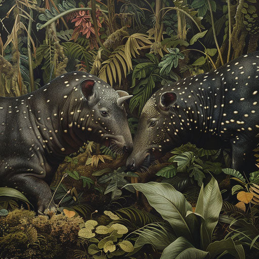 Tapirs nose touch affection lush landscape