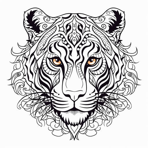 Minimalist tiger head, Congo art, ornate simplicity