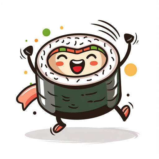 Cute dancing sushi roll character, vector illustration