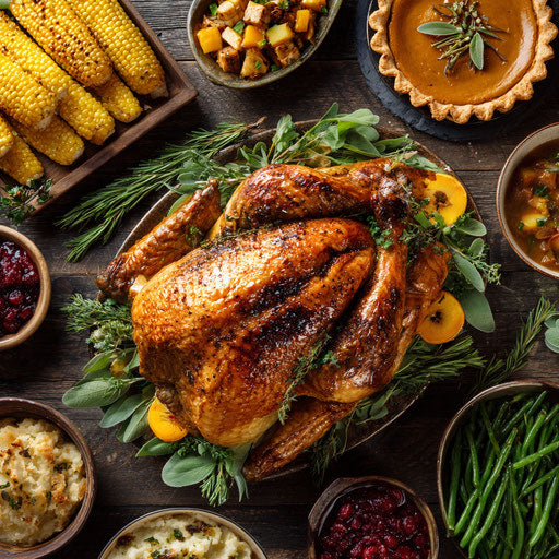 A beautifully arranged Thanksgiving dinner table