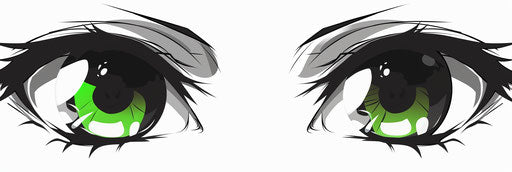 Anime eyes in green and white with gray shading