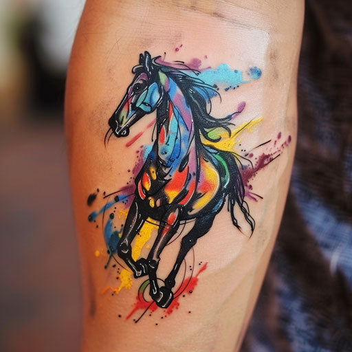 Dark horse in colorful watercolor