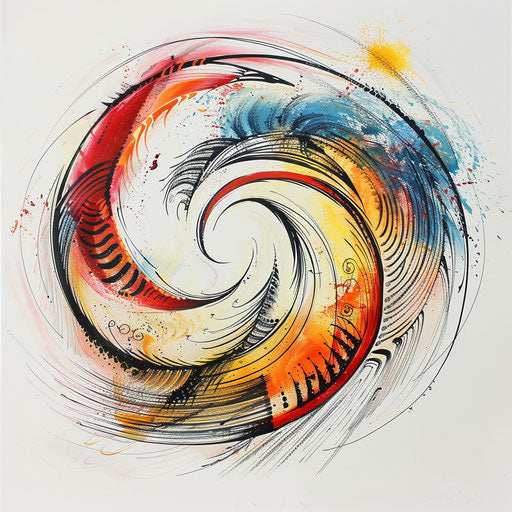 Expressionist tattoo sketch of a Fibonacci pattern with dynamic brush strokes and vivid colors